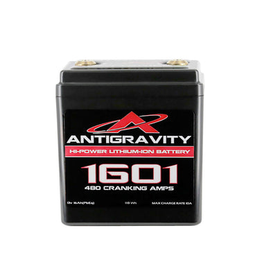 Antigravity AG-1601 lithium motorsports battery front view on white background